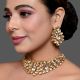 Mirror Stone Choker Necklace Set with Floral Motif Earrings
